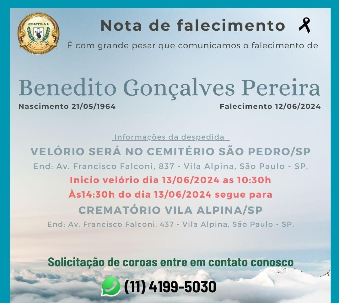 Nota de Falecimento – Benedito Gonçalves Pereira